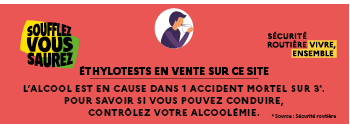 Éthylotests en vente sur ce site. L’alcool est en cause dans un accident mortel sur trois. Pour savoir si vous pouvez conduire, contrôlez votre alcoolémie.